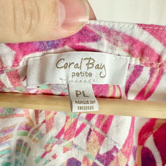 Coral Bay Women's Petite Large PL Linen & Rayon Blend 3/4 Sleeve Tropical Blouse - Picture 4 of 9